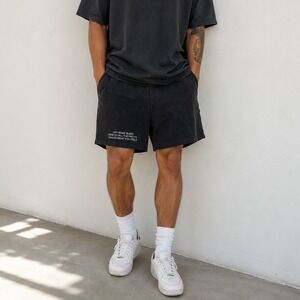 Get Some Sleep XL Sweat Shorts Deconstructed Raw Seam Embroidered Black Mens
